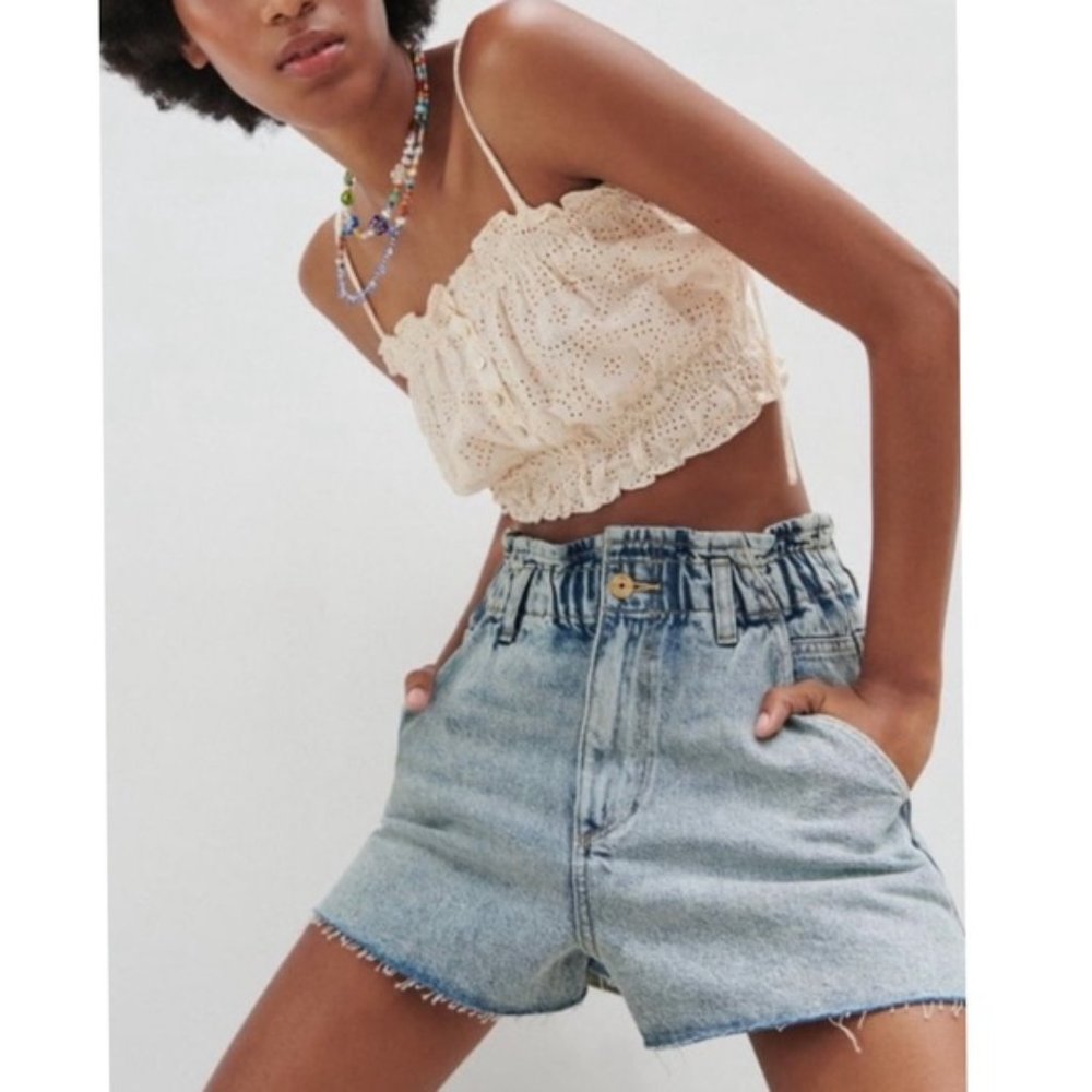 NEW Zara Paperbag High Rise Rigid Baggy Denim Shorts 4 NWT